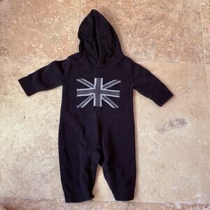 Union Jack Baby Knit Romper 3–6M Black Hooded Sweater Jumpsuit Cozycore British